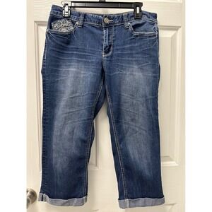 Rhythm in Blues Womens Embroidered Capri Jeans Medium Wash Size 8 Reg M1274